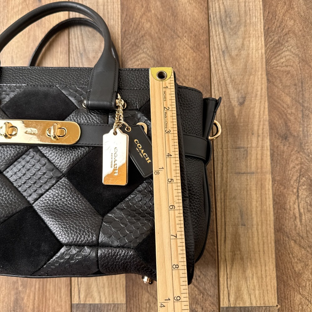Coach Swagger in Patchwork Pebble Leather Satchell Handbag Black Gold Hardware - Picture 16 of 16